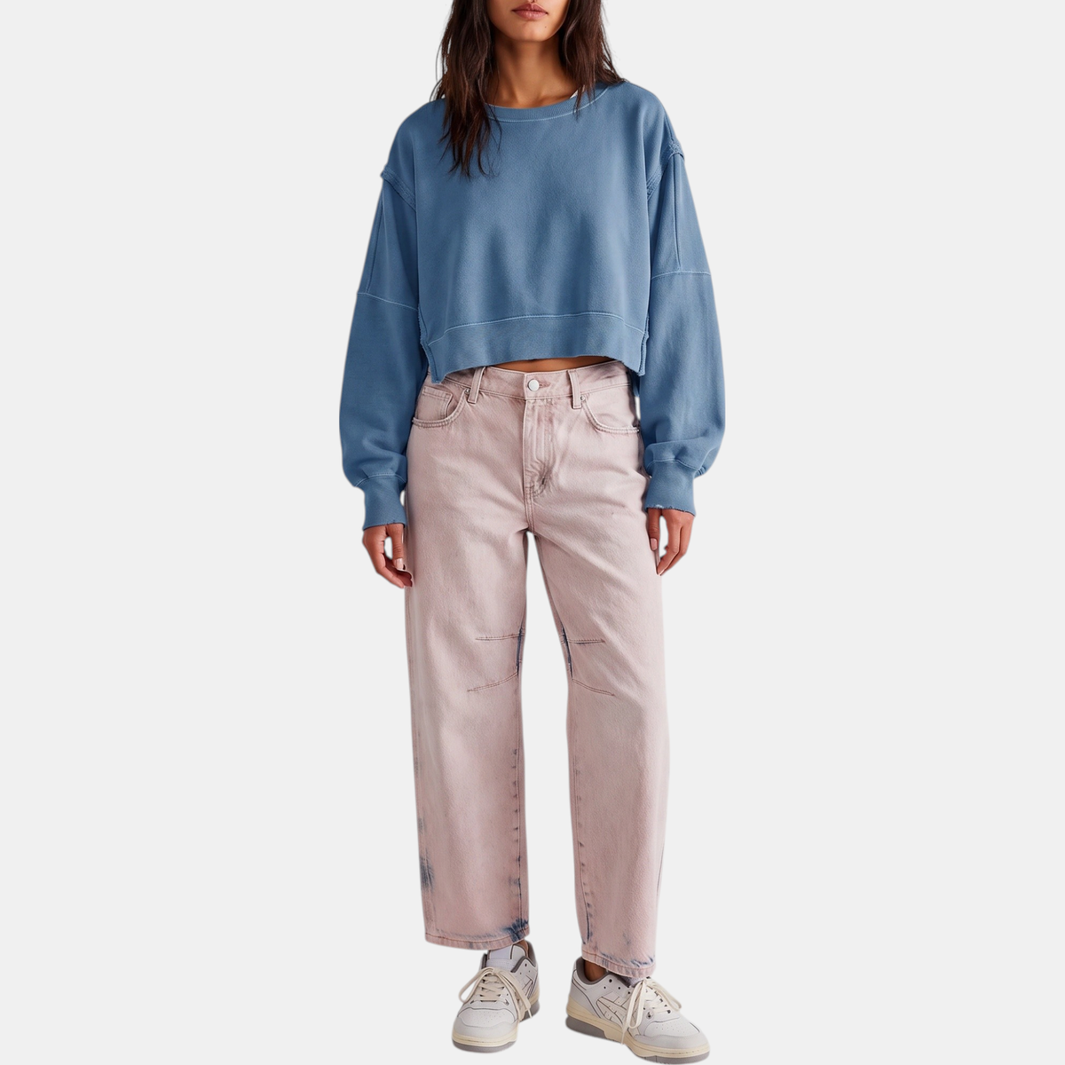 Women's Raw Hem Crewneck Oversized Crop Sweatshirt
