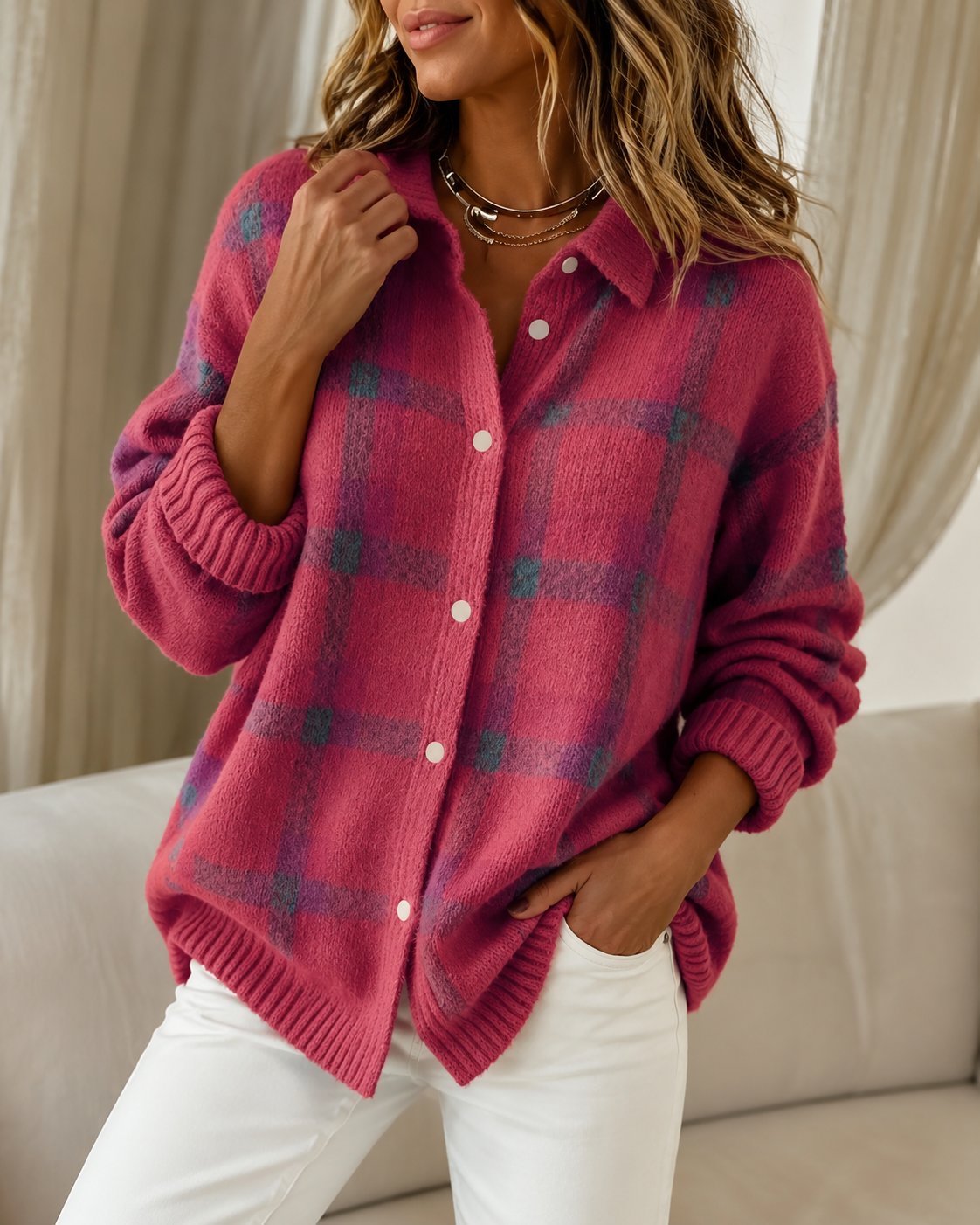 Tesa™ | Checked Knitted Cardigan