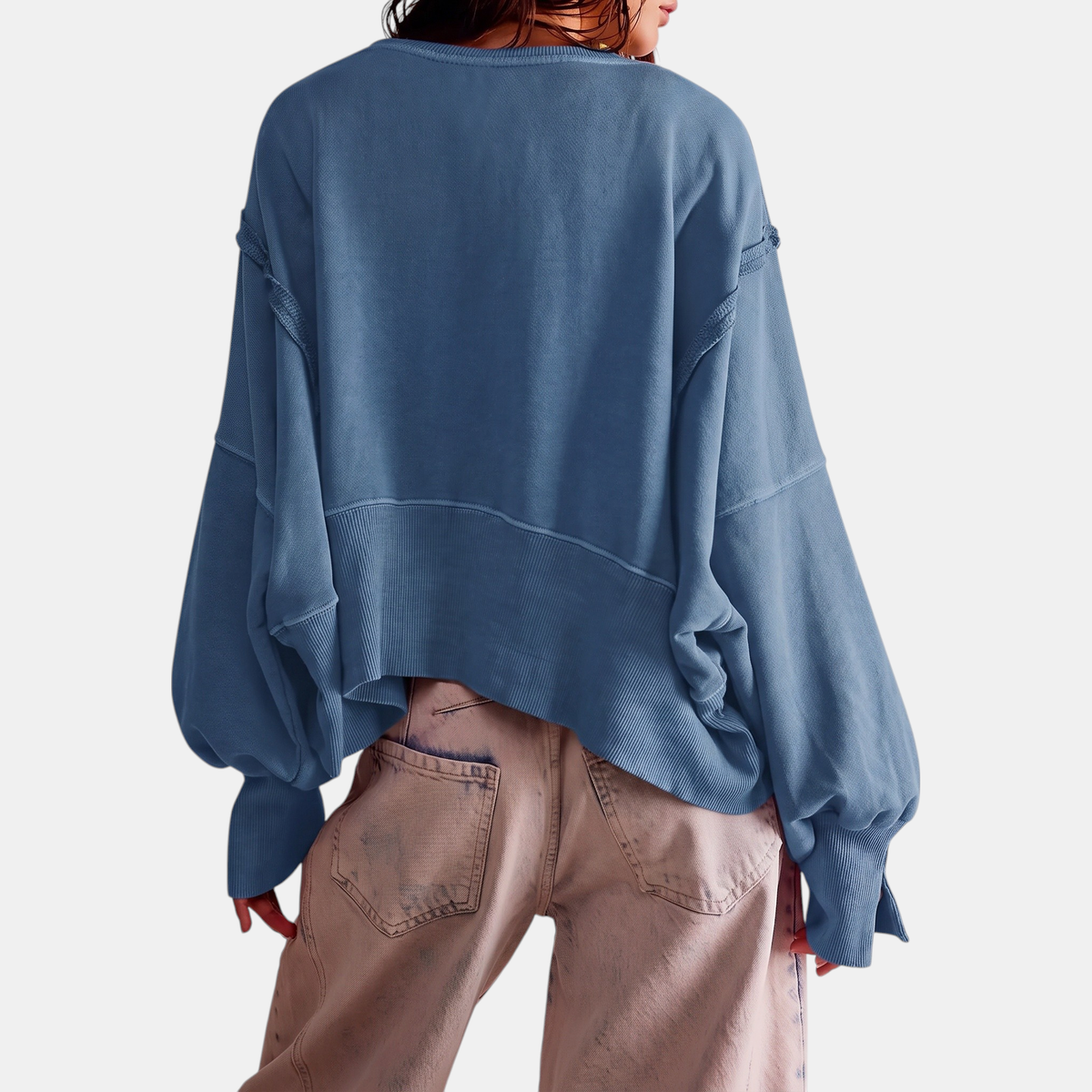 Women's Raw Hem Crewneck Oversized Crop Sweatshirt