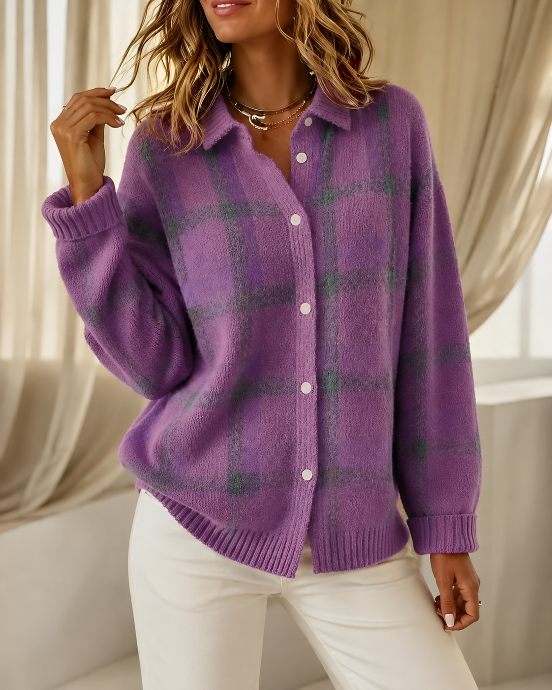 Tesa™ | Checked Knitted Cardigan