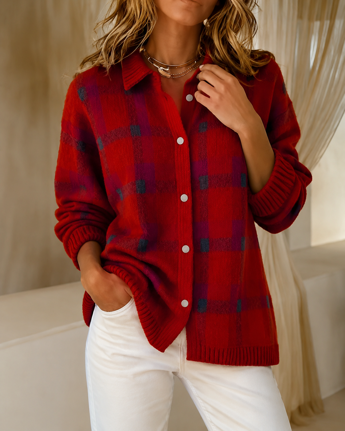 Tesa™ | Checked Knitted Cardigan